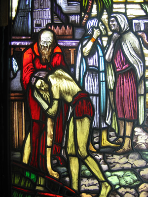 The story of the Prodigal Son is portrayed on stained glass in the Abbey.